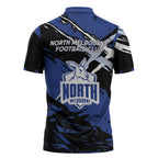 North Melbourne Football Club Zipper Polo Shirt Kangaroos Muscular Mascot Graphic - Abstract Paint Splatter Art