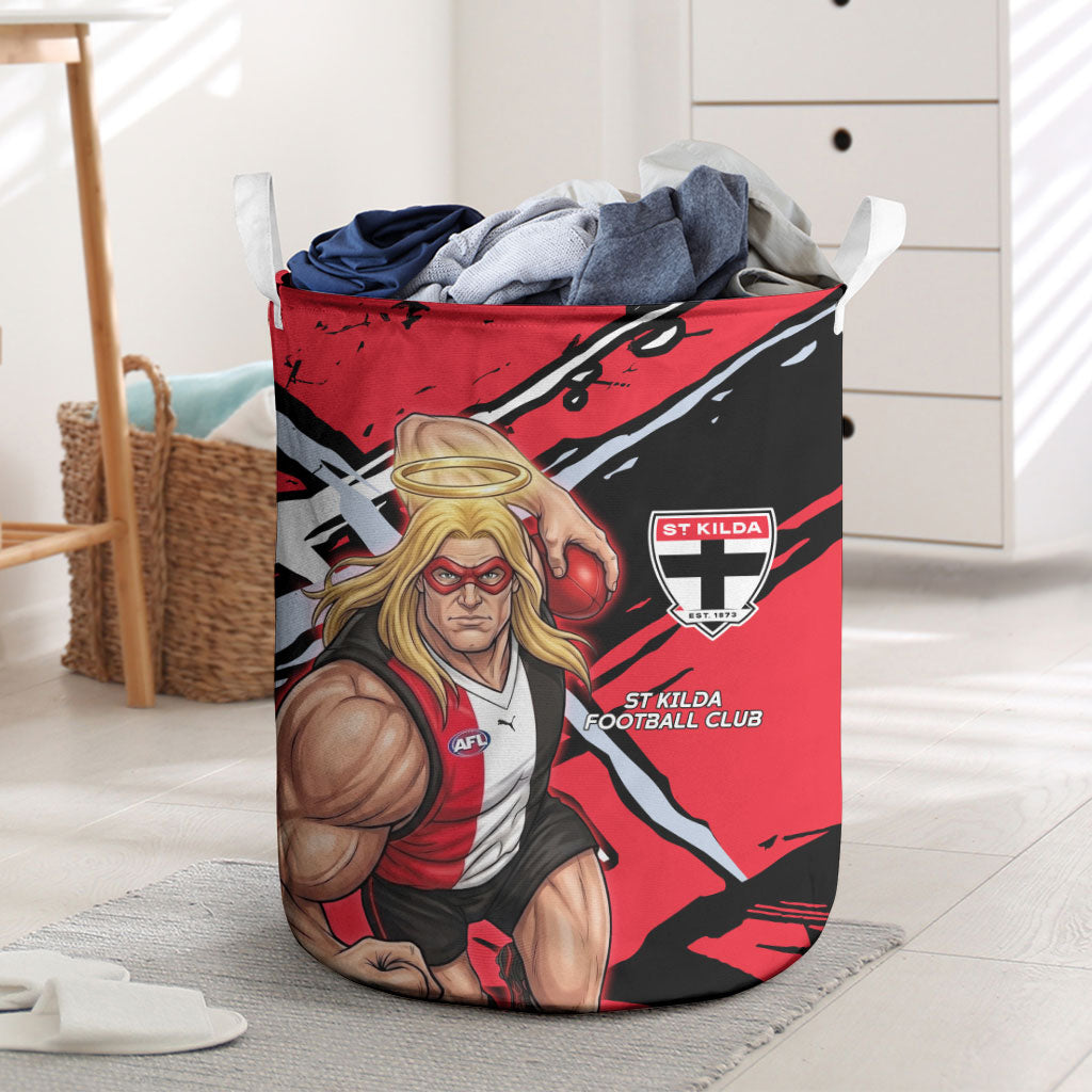 St Kilda Football Club Laundry Basket Saints Muscular Mascot Graphic - Abstract Paint Splatter Art
