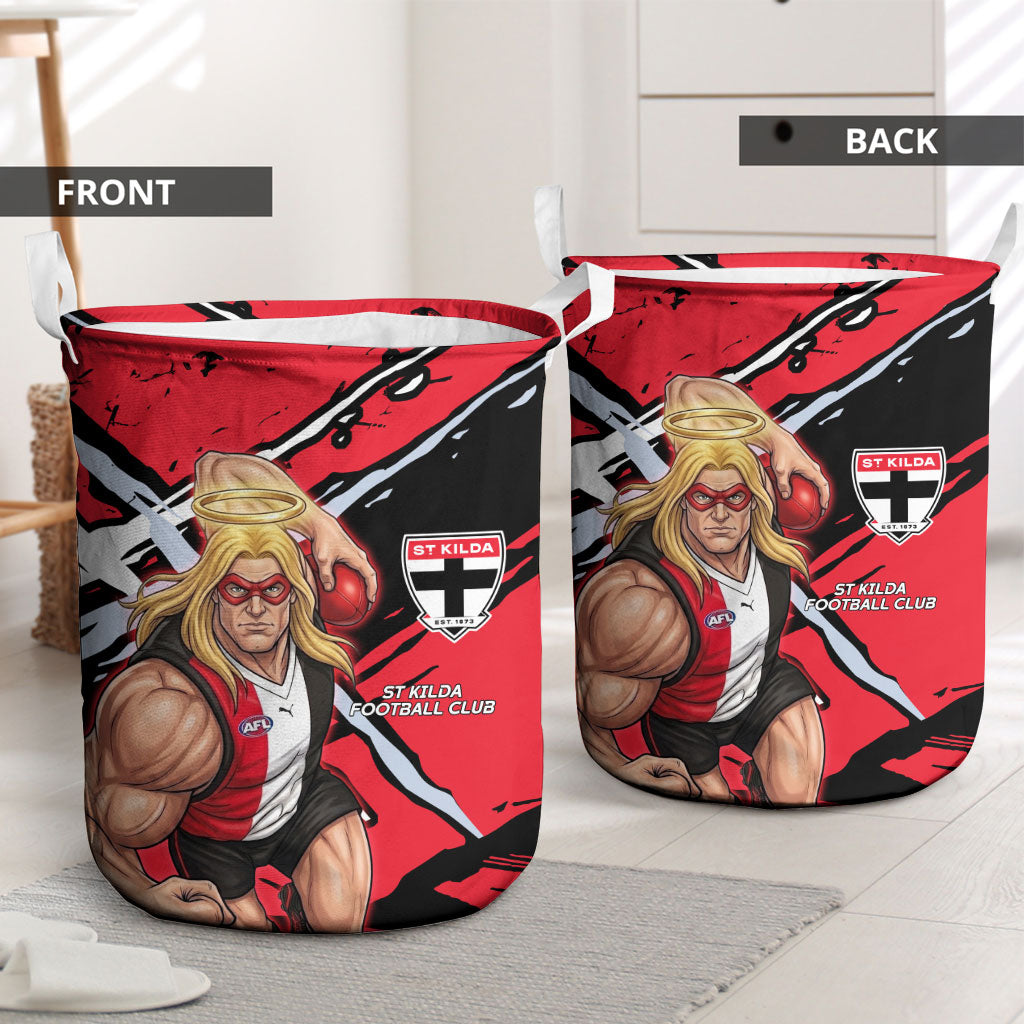St Kilda Football Club Laundry Basket Saints Muscular Mascot Graphic - Abstract Paint Splatter Art