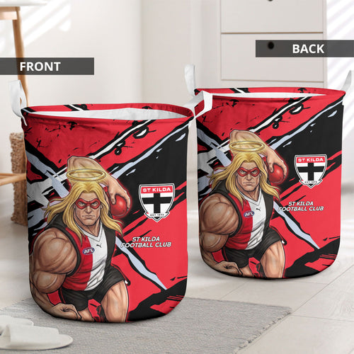 St Kilda Football Club Laundry Basket Saints Muscular Mascot Graphic - Abstract Paint Splatter Art