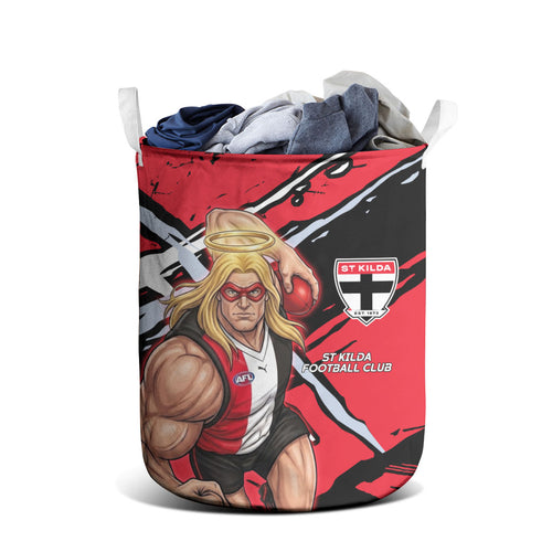 St Kilda Football Club Laundry Basket Saints Muscular Mascot Graphic - Abstract Paint Splatter Art