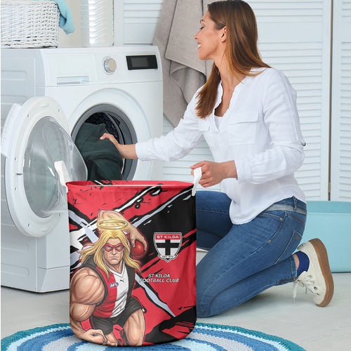 St Kilda Football Club Laundry Basket Saints Muscular Mascot Graphic - Abstract Paint Splatter Art