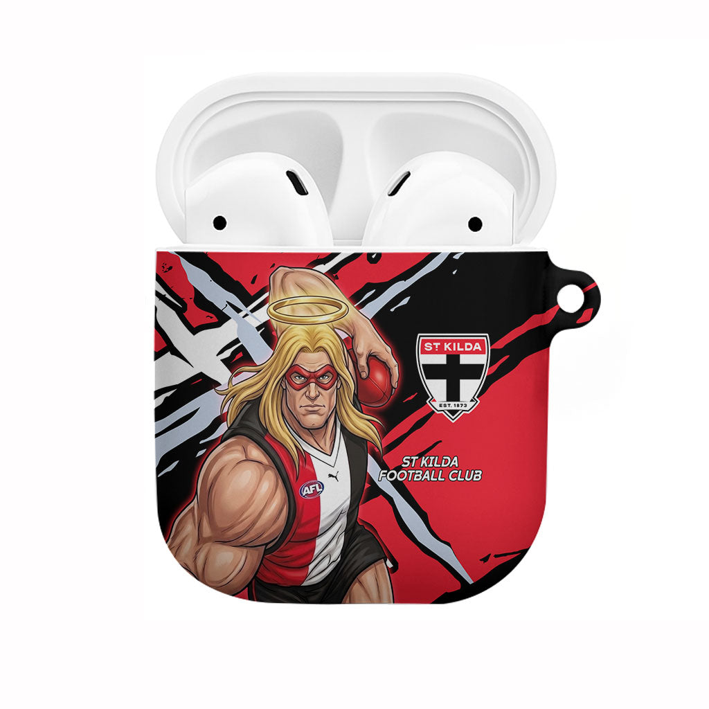 St Kilda Football Club AirPods Case Saints Muscular Mascot Graphic - Abstract Paint Splatter Art