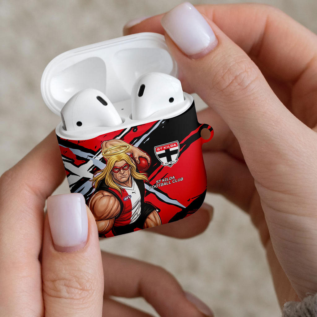 St Kilda Football Club AirPods Case Saints Muscular Mascot Graphic - Abstract Paint Splatter Art