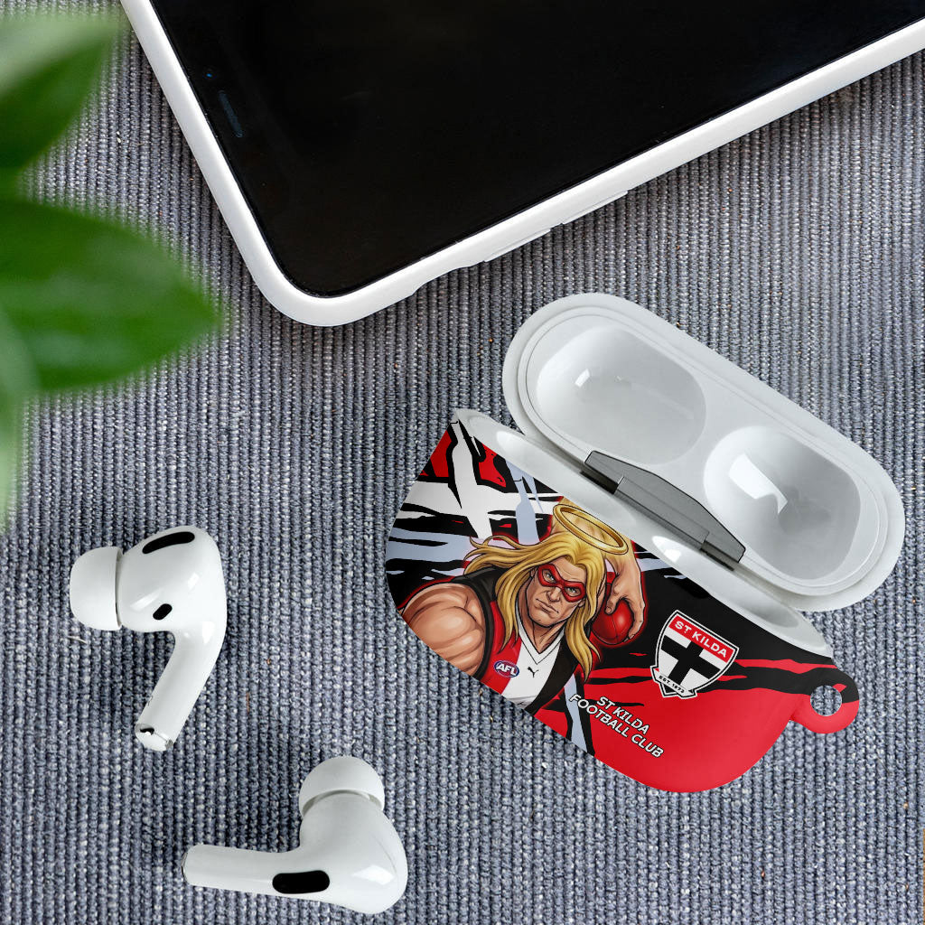 St Kilda Football Club AirPods Case Saints Muscular Mascot Graphic - Abstract Paint Splatter Art