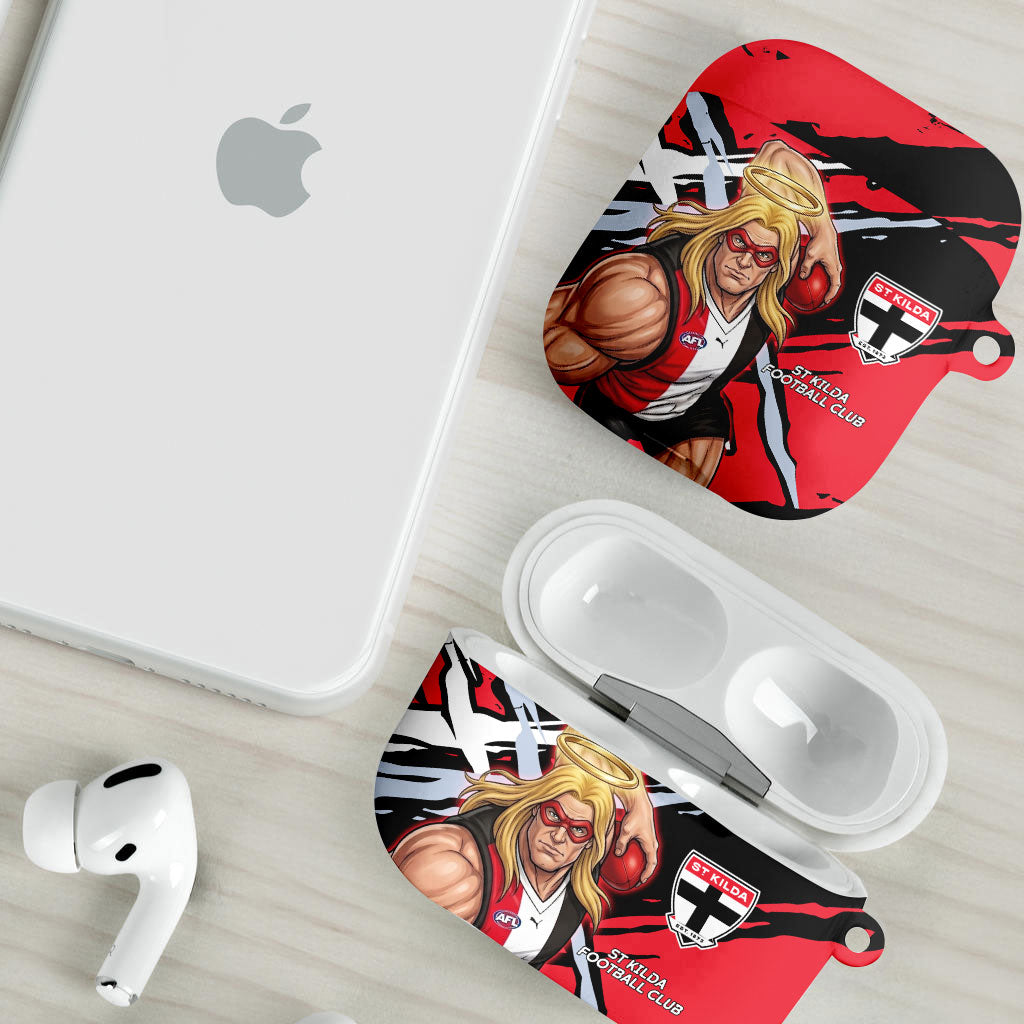 St Kilda Football Club AirPods Case Saints Muscular Mascot Graphic - Abstract Paint Splatter Art