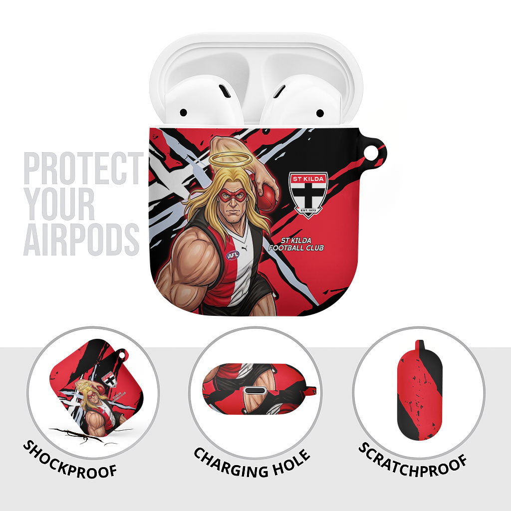St Kilda Football Club AirPods Case Saints Muscular Mascot Graphic - Abstract Paint Splatter Art