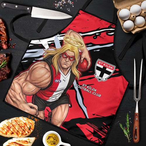 St Kilda Football Club Apron Saints Muscular Mascot Graphic - Abstract Paint Splatter Art