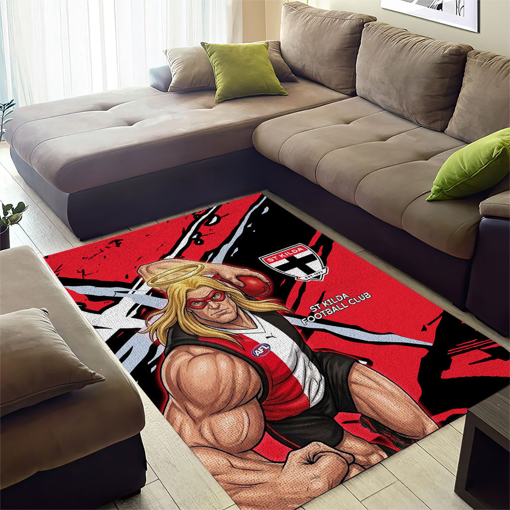 St Kilda Football Club Area Rug Saints Muscular Mascot Graphic - Abstract Paint Splatter Art