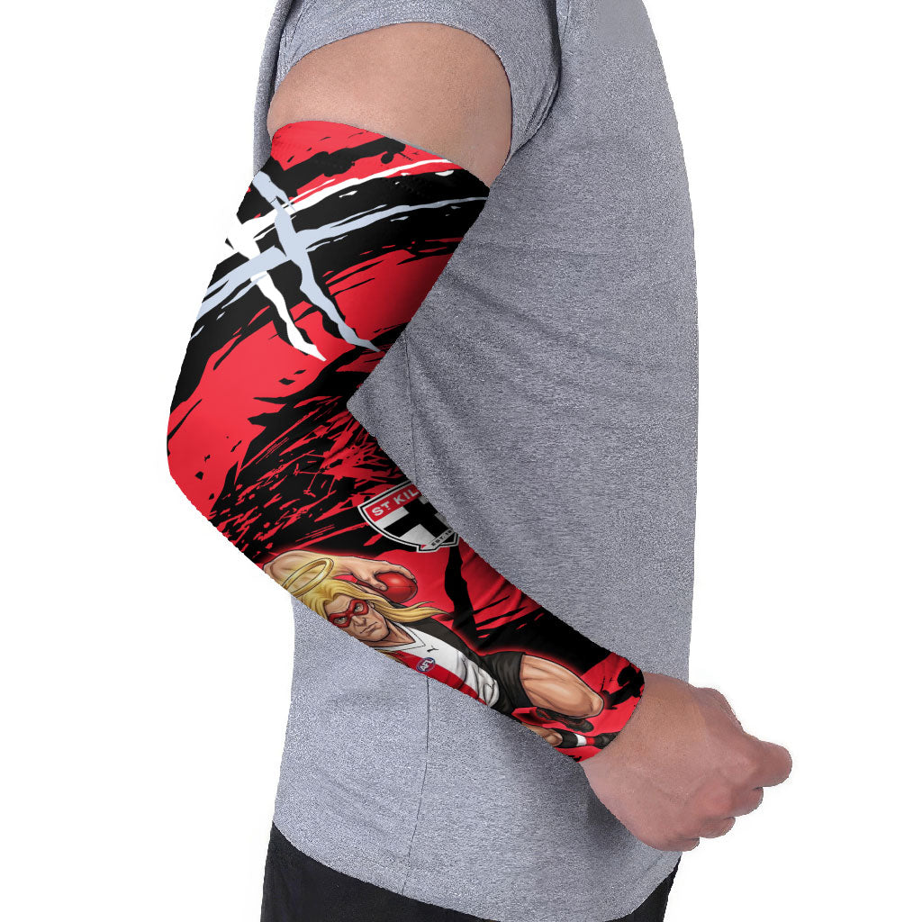 St Kilda Football Club Arm Sleeves Saints Muscular Mascot Graphic - Abstract Paint Splatter Art