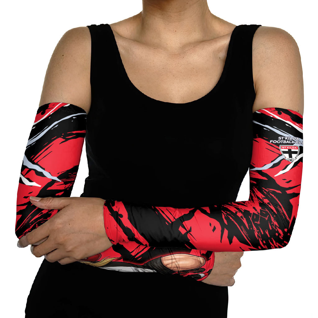 St Kilda Football Club Arm Sleeves Saints Muscular Mascot Graphic - Abstract Paint Splatter Art