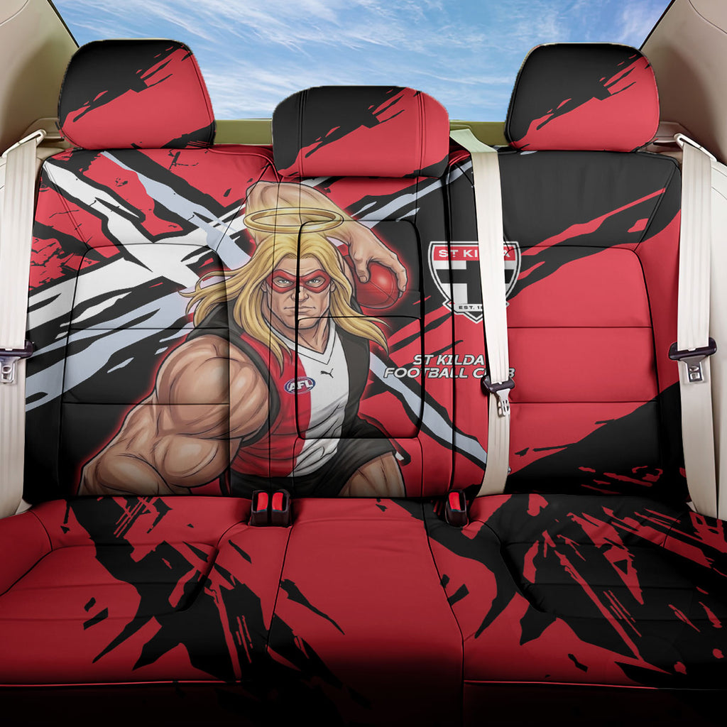 St Kilda Football Club Back Car Seat Cover Saints Muscular Mascot Graphic - Abstract Paint Splatter Art
