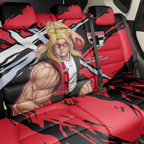 St Kilda Football Club Back Car Seat Cover Saints Muscular Mascot Graphic - Abstract Paint Splatter Art