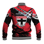 St Kilda Football Club Baseball Jacket Saints Muscular Mascot Graphic - Abstract Paint Splatter Art