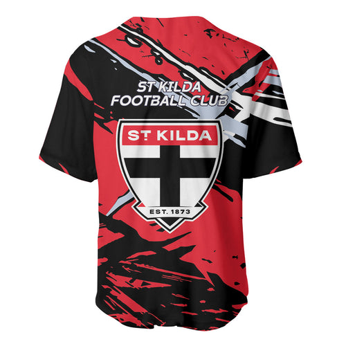 St Kilda Football Club Baseball Jersey Saints Muscular Mascot Graphic - Abstract Paint Splatter Art