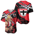 St Kilda Football Club Baseball Jersey Saints Muscular Mascot Graphic - Abstract Paint Splatter Art