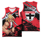 St Kilda Football Club Basketball Jersey Saints Muscular Mascot Graphic - Abstract Paint Splatter Art