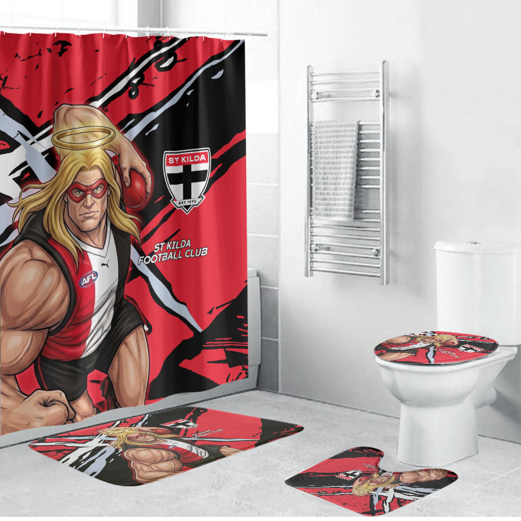 St Kilda Football Club Bathroom Set Saints Muscular Mascot Graphic - Abstract Paint Splatter Art