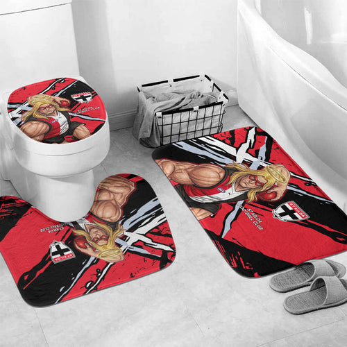 St Kilda Football Club Bathroom Set Saints Muscular Mascot Graphic - Abstract Paint Splatter Art