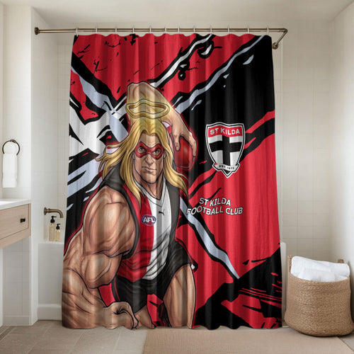 St Kilda Football Club Bathroom Set Saints Muscular Mascot Graphic - Abstract Paint Splatter Art