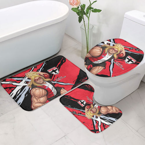 St Kilda Football Club Bathroom Set Saints Muscular Mascot Graphic - Abstract Paint Splatter Art