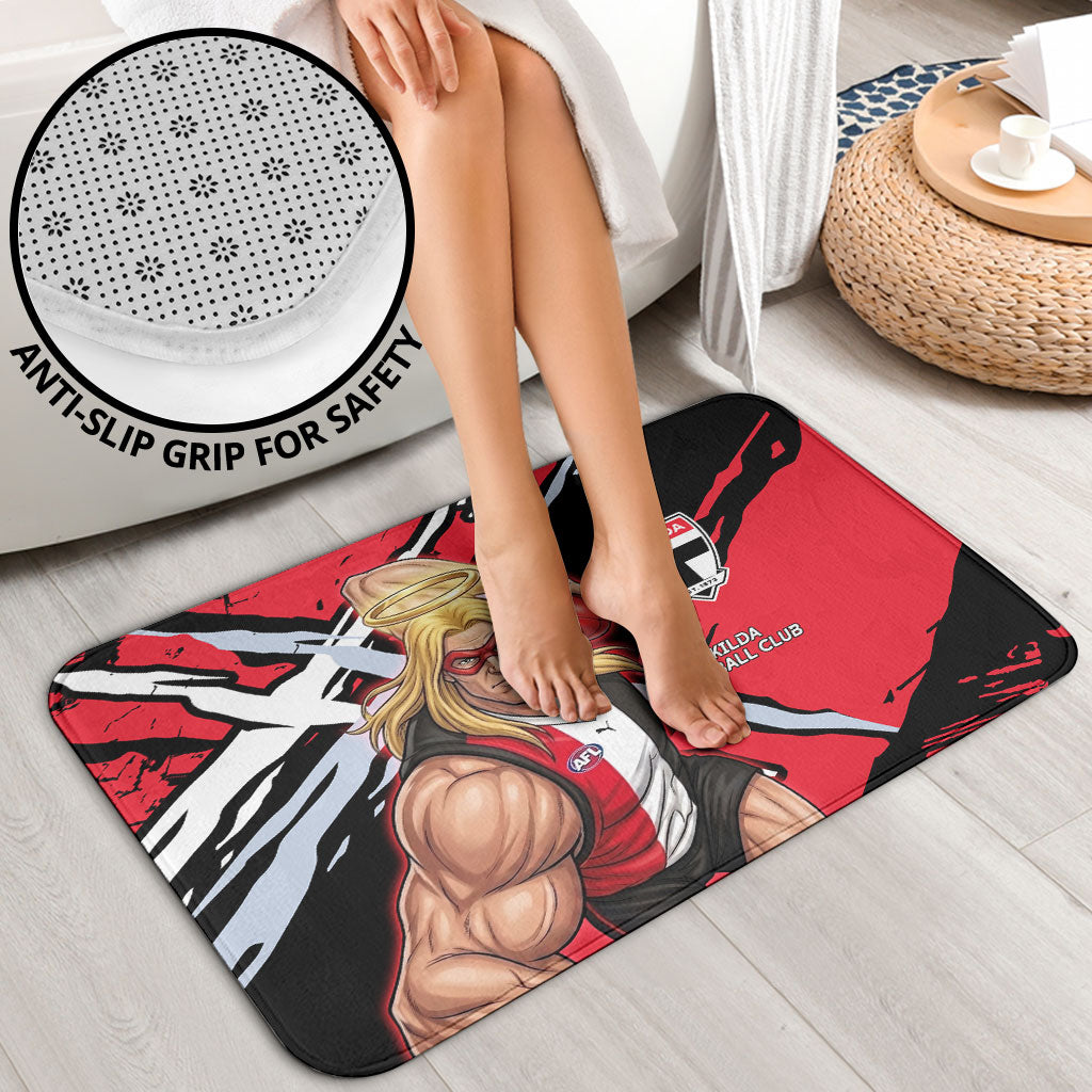 St Kilda Football Club Bathroom Set Saints Muscular Mascot Graphic - Abstract Paint Splatter Art