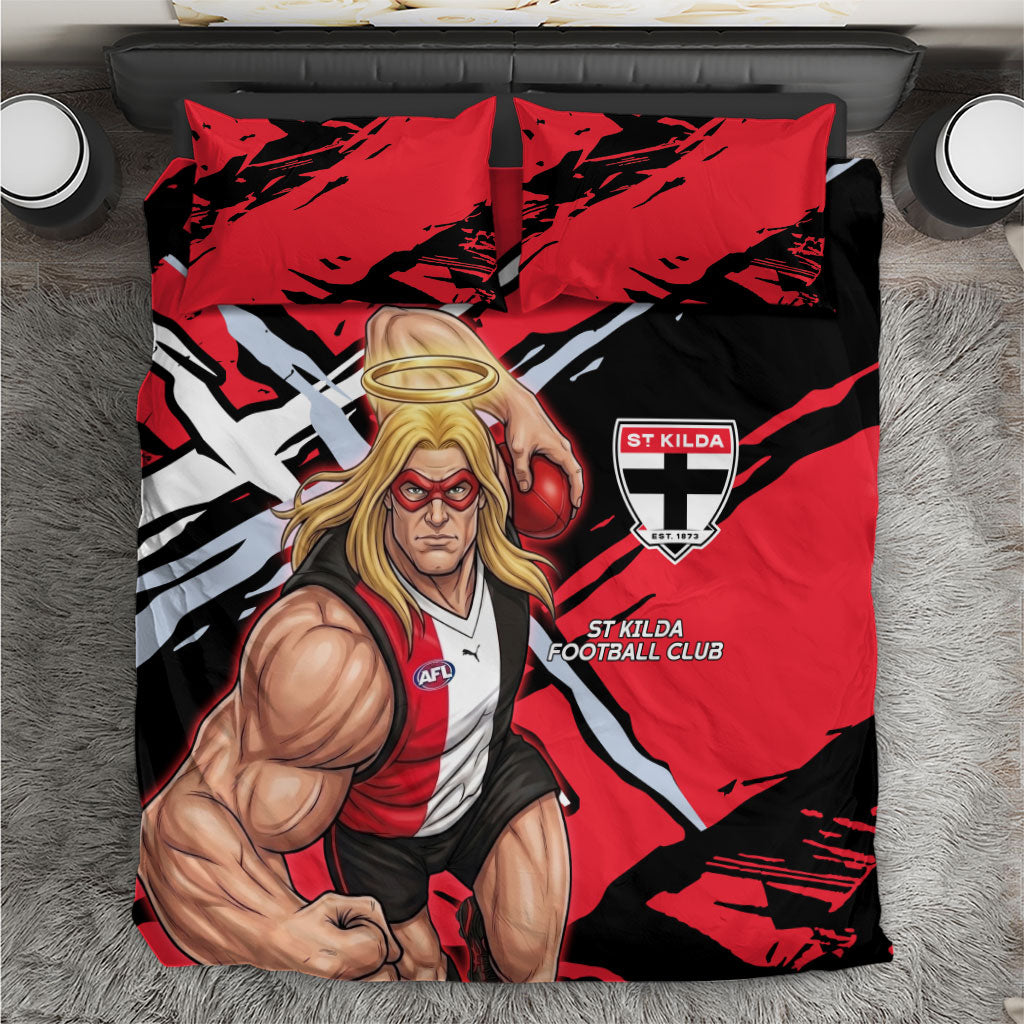 St Kilda Football Club Bedding Set Saints Muscular Mascot Graphic - Abstract Paint Splatter Art