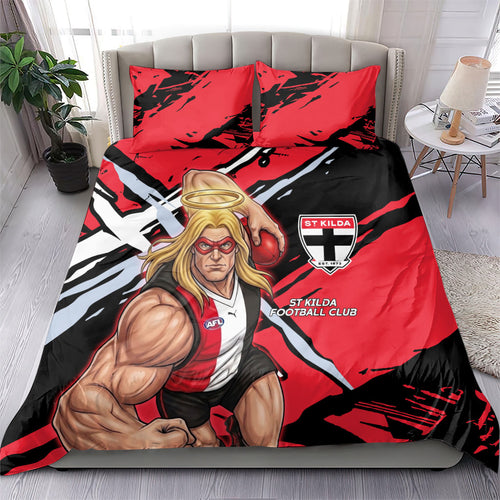 St Kilda Football Club Bedding Set Saints Muscular Mascot Graphic - Abstract Paint Splatter Art
