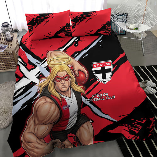 St Kilda Football Club Bedding Set Saints Muscular Mascot Graphic - Abstract Paint Splatter Art