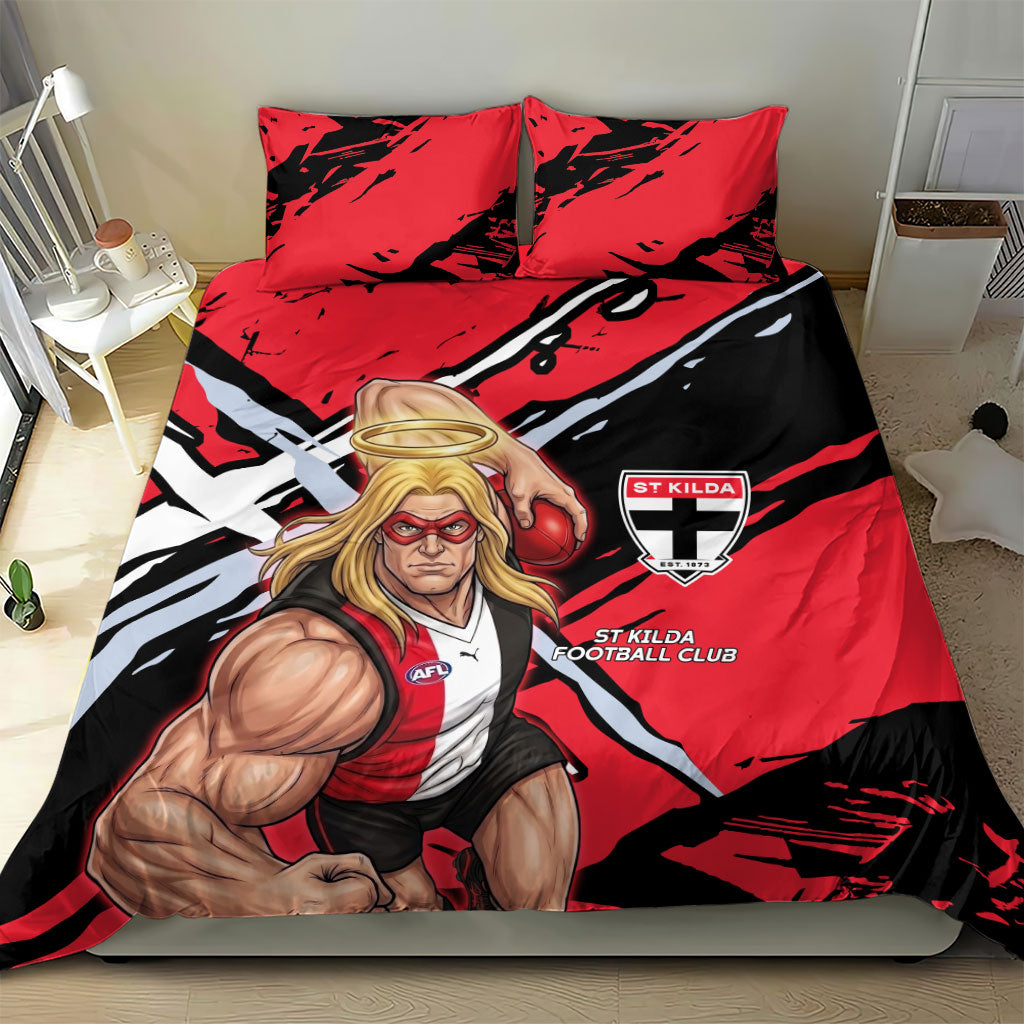 St Kilda Football Club Bedding Set Saints Muscular Mascot Graphic - Abstract Paint Splatter Art