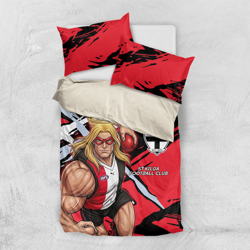 St Kilda Football Club Bedding Set Saints Muscular Mascot Graphic - Abstract Paint Splatter Art