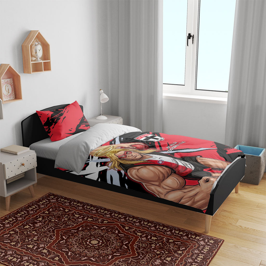St Kilda Football Club Bedding Set Saints Muscular Mascot Graphic - Abstract Paint Splatter Art