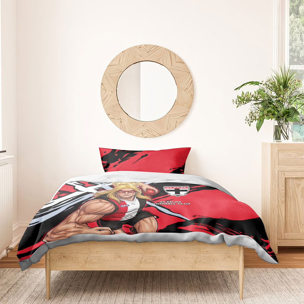 St Kilda Football Club Bedding Set Saints Muscular Mascot Graphic - Abstract Paint Splatter Art