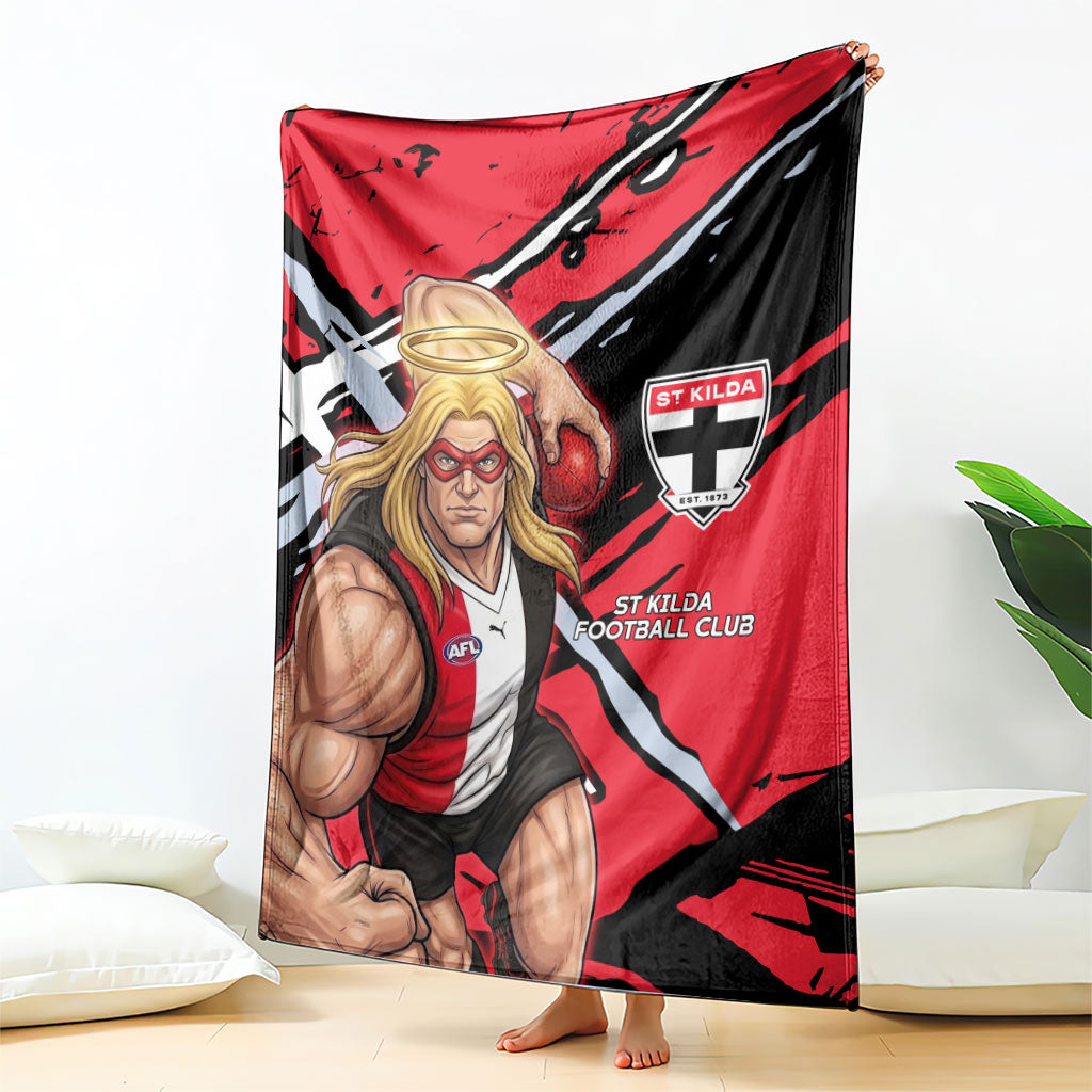 St Kilda Football Club Blanket Saints Muscular Mascot Graphic - Abstract Paint Splatter Art