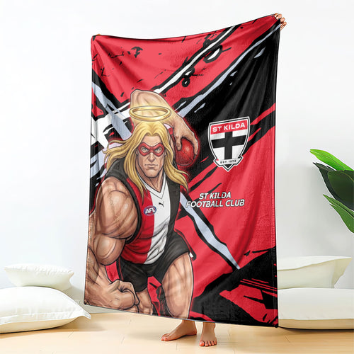 St Kilda Football Club Blanket Saints Muscular Mascot Graphic - Abstract Paint Splatter Art