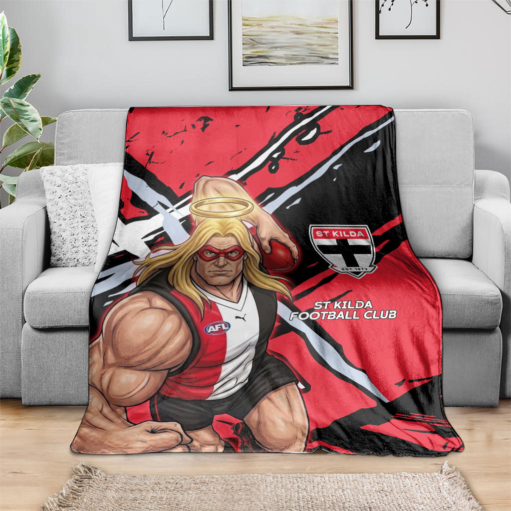 St Kilda Football Club Blanket Saints Muscular Mascot Graphic - Abstract Paint Splatter Art