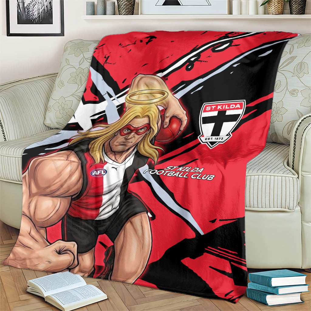 St Kilda Football Club Blanket Saints Muscular Mascot Graphic - Abstract Paint Splatter Art