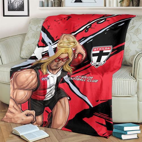 St Kilda Football Club Blanket Saints Muscular Mascot Graphic - Abstract Paint Splatter Art