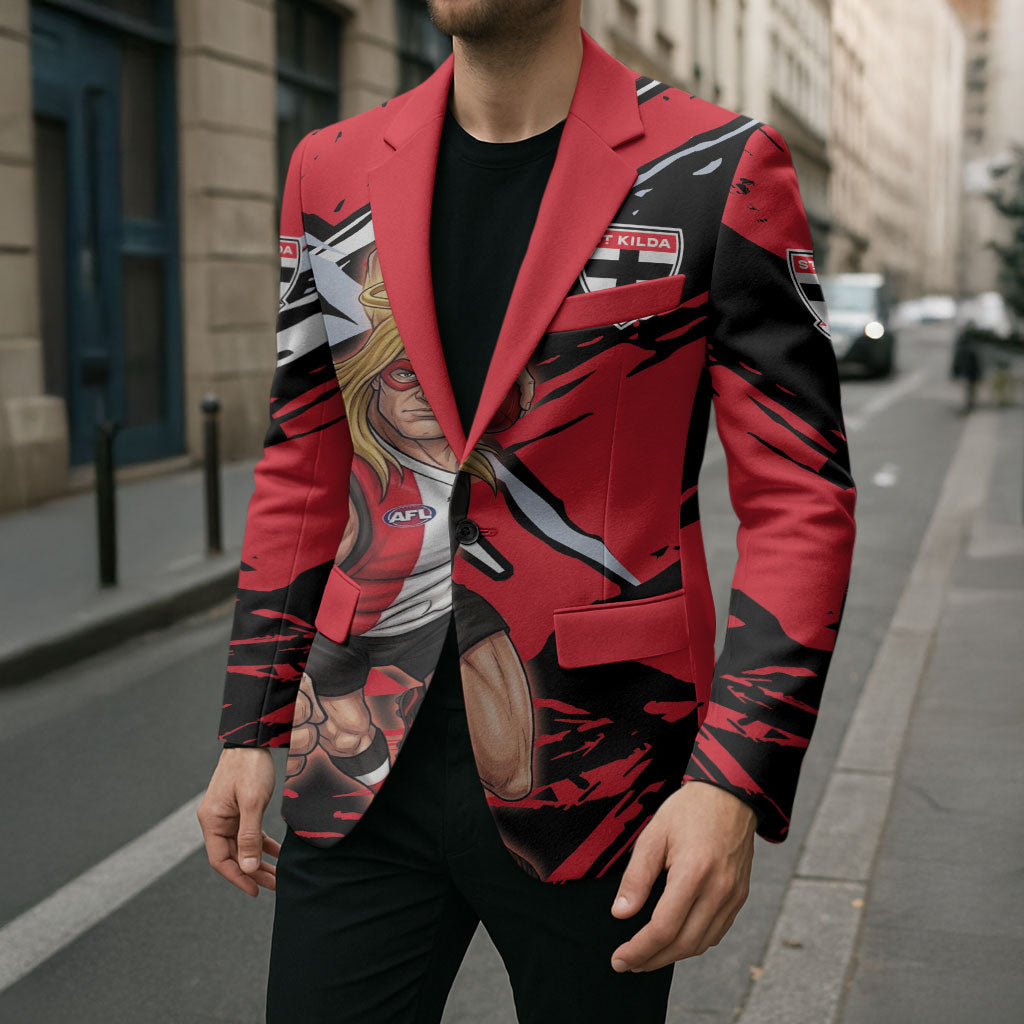 St Kilda Football Club Blazer Saints Muscular Mascot Graphic - Abstract Paint Splatter Art