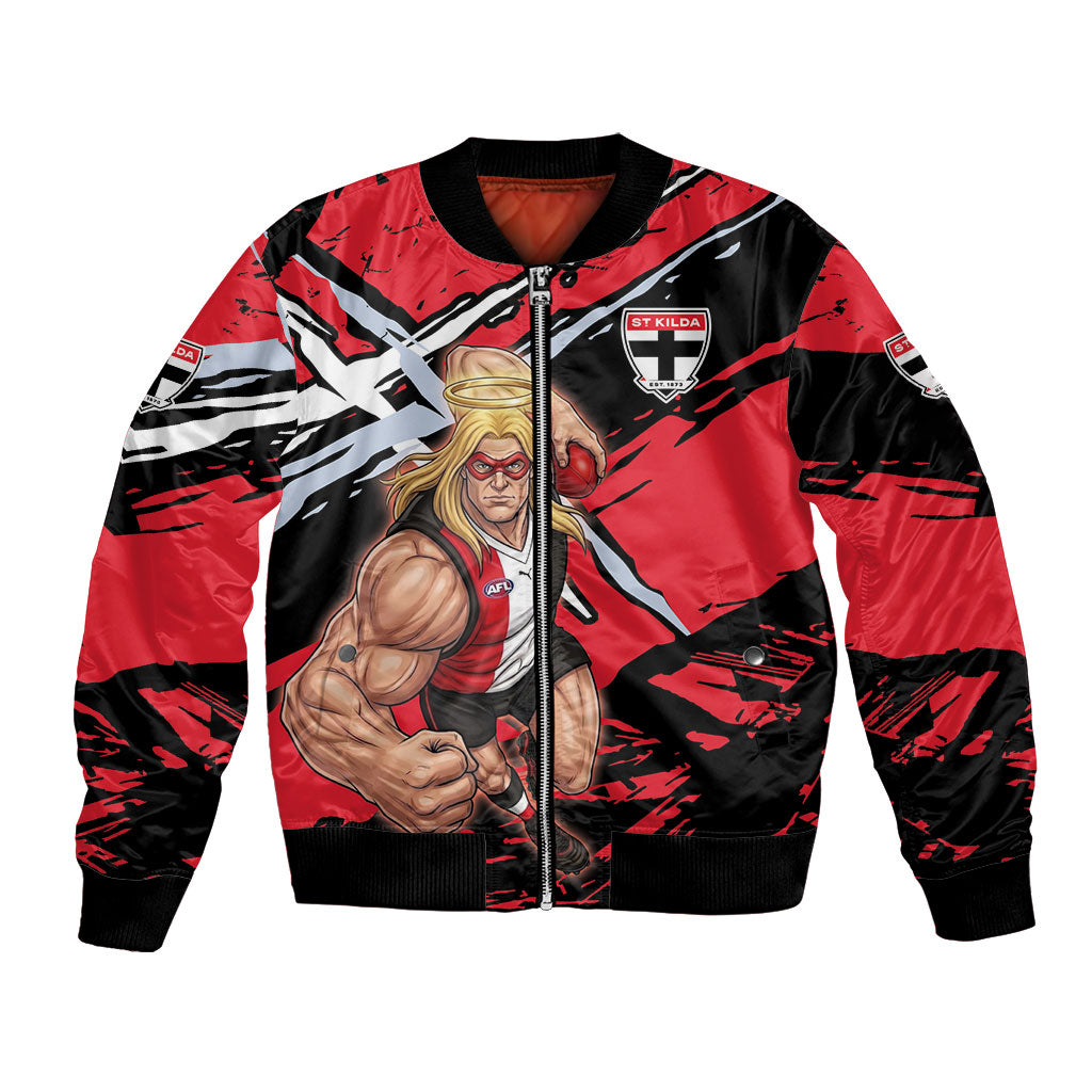 St Kilda Football Club Bomber Jacket Saints Muscular Mascot Graphic - Abstract Paint Splatter Art