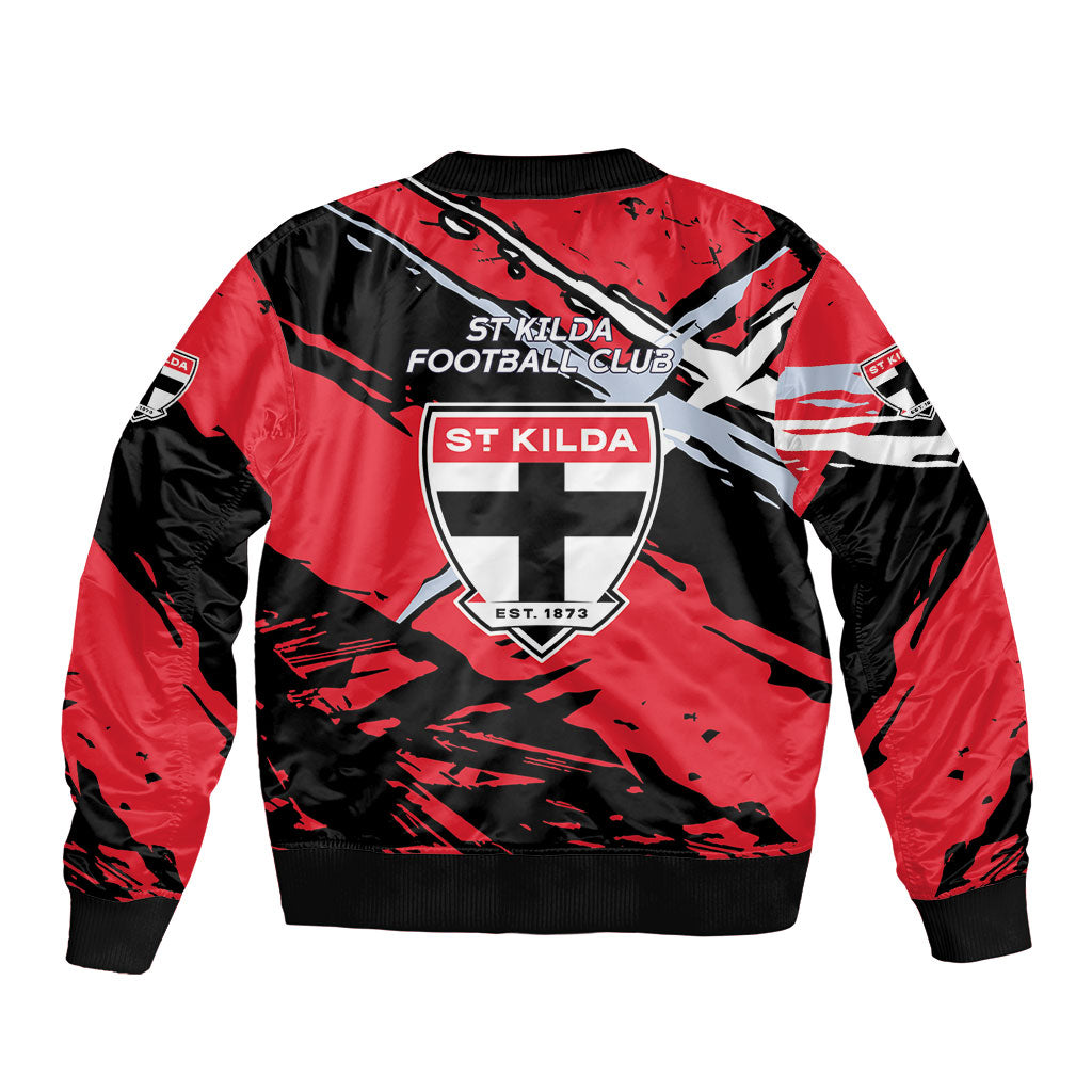 St Kilda Football Club Bomber Jacket Saints Muscular Mascot Graphic - Abstract Paint Splatter Art