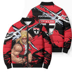 St Kilda Football Club Bomber Puffer Jacket Saints Muscular Mascot Graphic - Abstract Paint Splatter Art