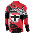 St Kilda Football Club Button Sweatshirt Saints Muscular Mascot Graphic - Abstract Paint Splatter Art