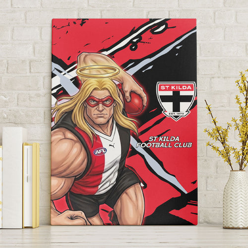 St Kilda Football Club Canvas Wall Art Saints Muscular Mascot Graphic - Abstract Paint Splatter Art