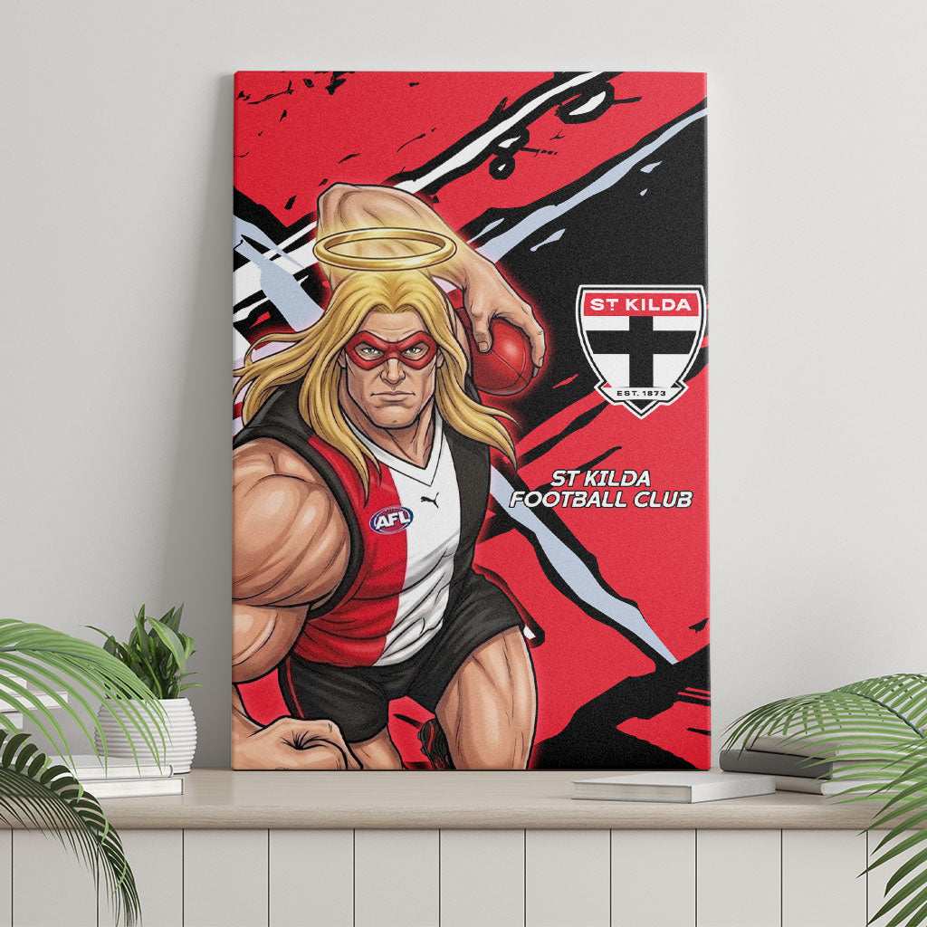 St Kilda Football Club Canvas Wall Art Saints Muscular Mascot Graphic - Abstract Paint Splatter Art