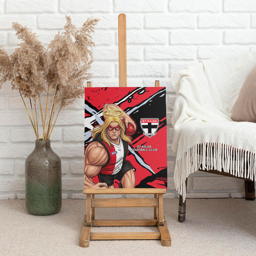 St Kilda Football Club Canvas Wall Art Saints Muscular Mascot Graphic - Abstract Paint Splatter Art