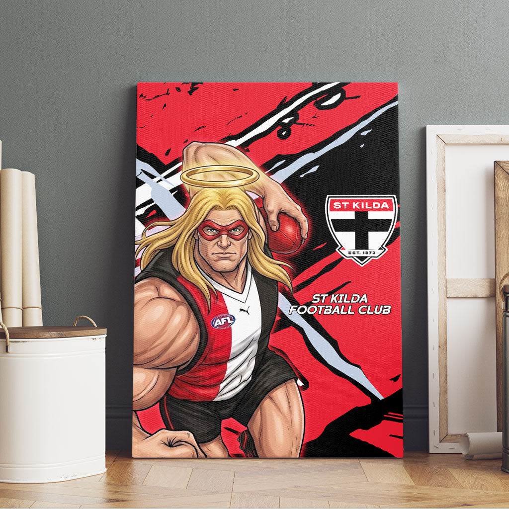St Kilda Football Club Canvas Wall Art Saints Muscular Mascot Graphic - Abstract Paint Splatter Art