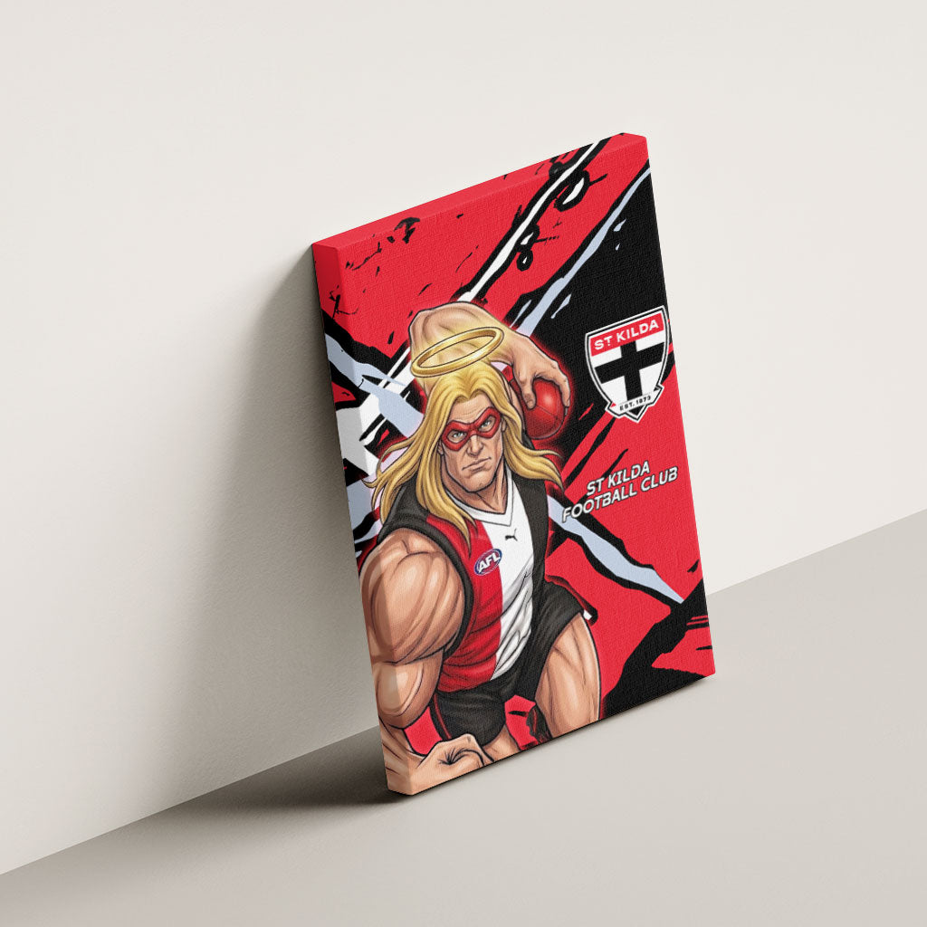 St Kilda Football Club Canvas Wall Art Saints Muscular Mascot Graphic - Abstract Paint Splatter Art