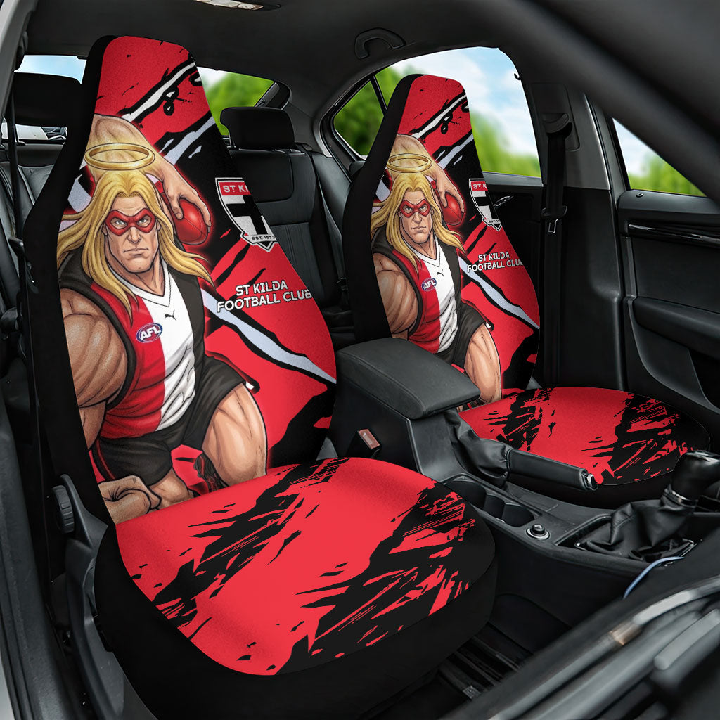 St Kilda Football Club Car Seat Cover Saints Muscular Mascot Graphic - Abstract Paint Splatter Art