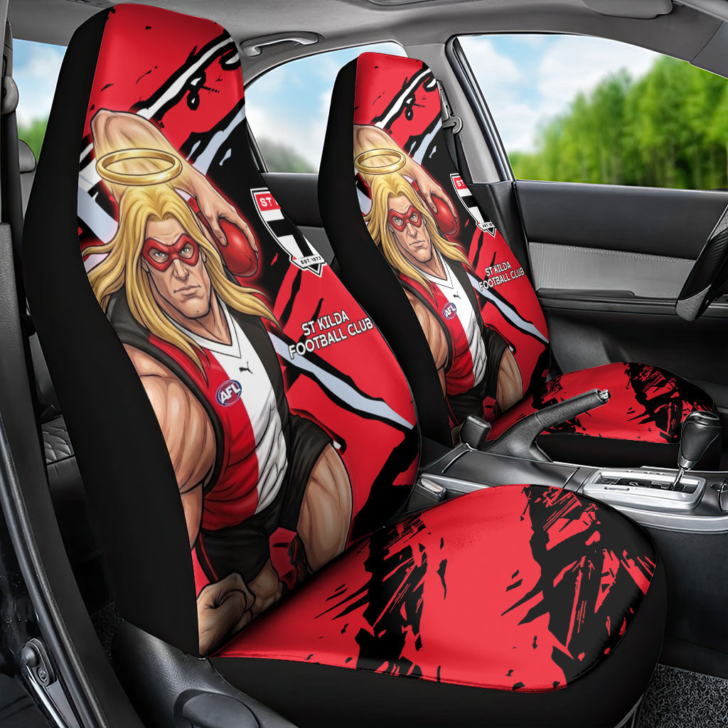 St Kilda Football Club Car Seat Cover Saints Muscular Mascot Graphic - Abstract Paint Splatter Art